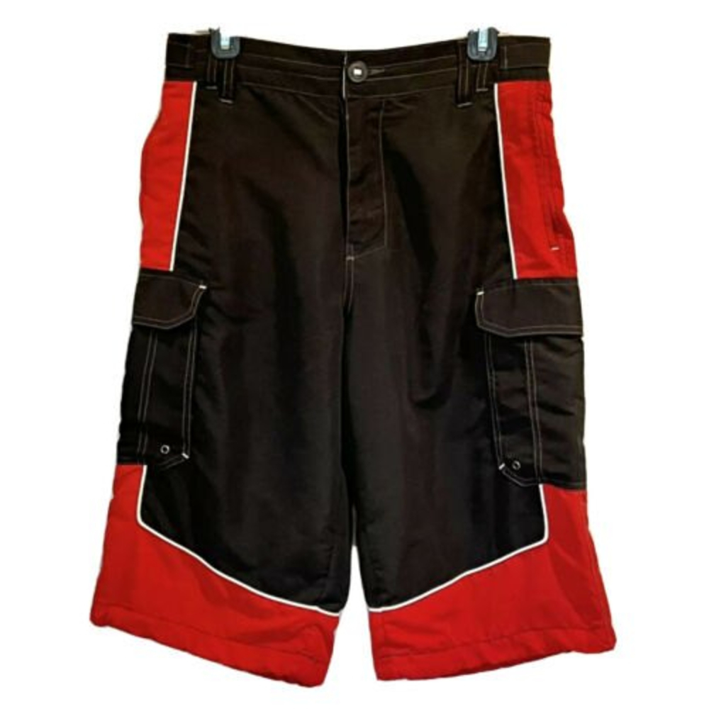 PLUGG Mens Black Red Board Shorts Beach Sand Cargo Surf - Size 30